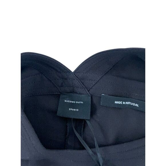 Massimo Dutti Womens Midi Dress XS Brown Gathered Detail Slit 9225/952 NWT - Picture 5 of 16